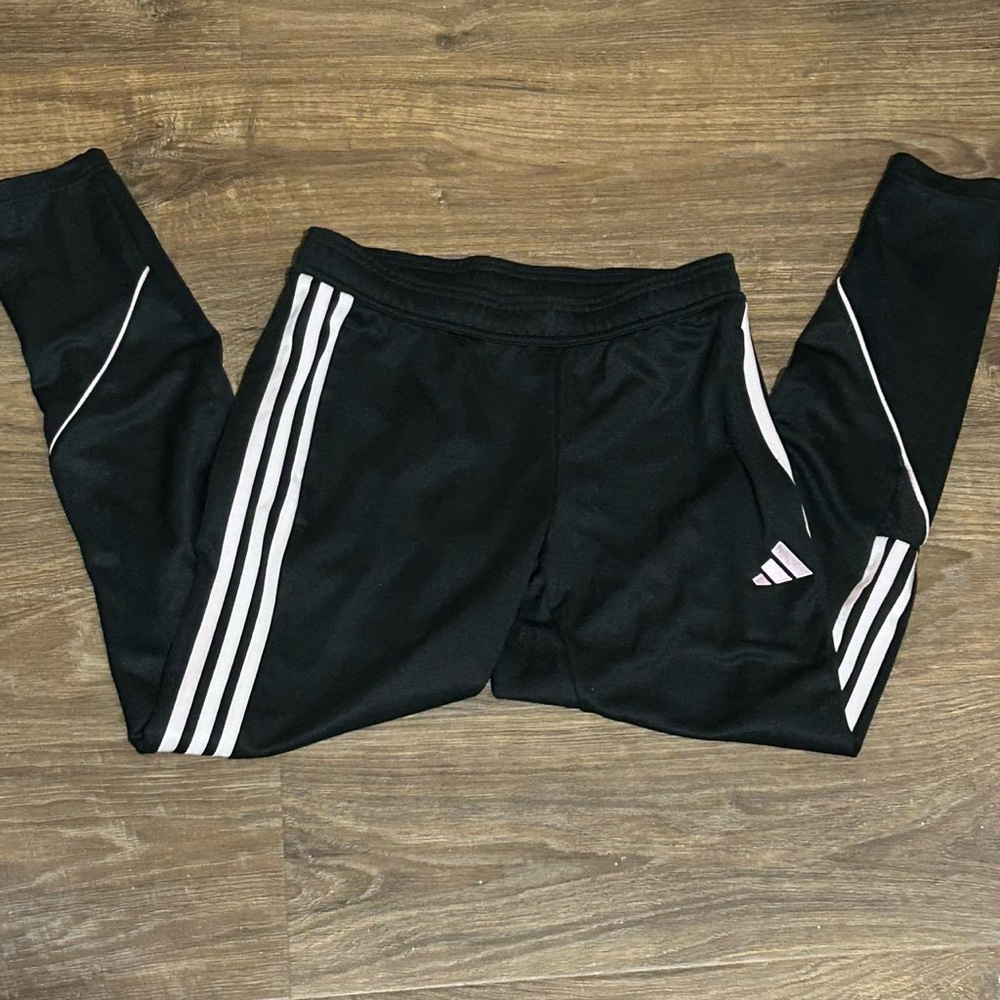 Adidas Black and Pink Joggers with Signature Stripes